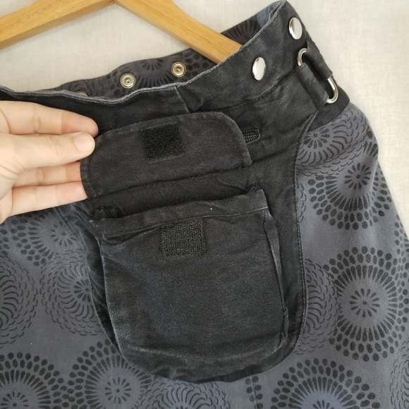 Made in Nepal steel blue wrap-around snap A-line mini skirt w/ pouch size M Y2k - Picture 6 of 10